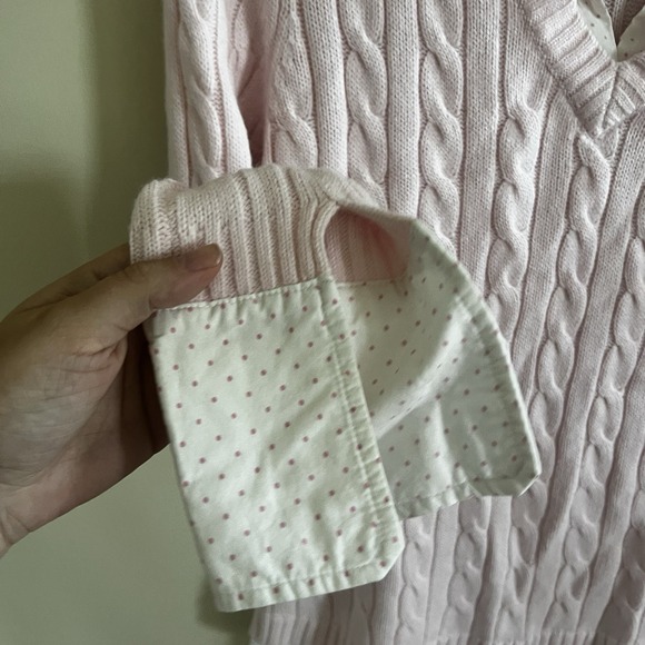 Vintage Y2K 90s Sweater Shirt Powder Pink Polka Dotted Button Up Preppy Sz L - Picture 7 of 7